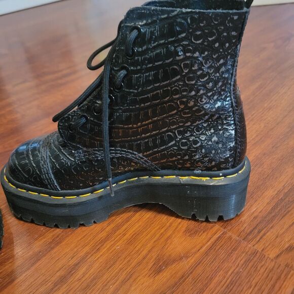 Dr Martens Black Croc Embossed Boots Leather Platforms US 5 UK 3 EU 36 - Picture 5 of 15